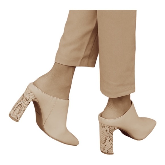 COUTGO Faux Leather Heeled Tan Mules Snake Print Pointed Toe  Size 9.5 NWT … - Picture 6 of 9